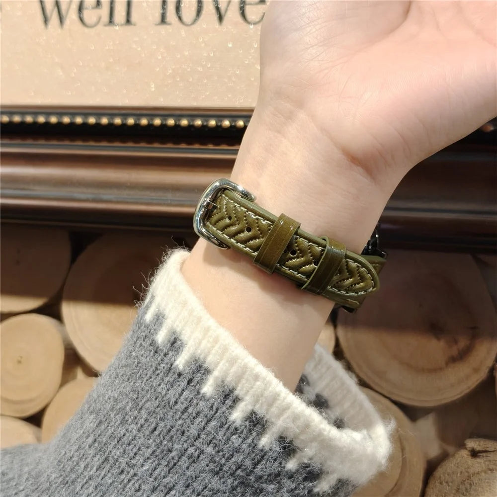 20mm Watch Band For Huawei Watch GT 3 42mm  /  GT 2 42mm  /  Samsung Galaxy Watch7 44mm 40mm Heart Pattern Embossed Genuine Leather Strap - Green - 2