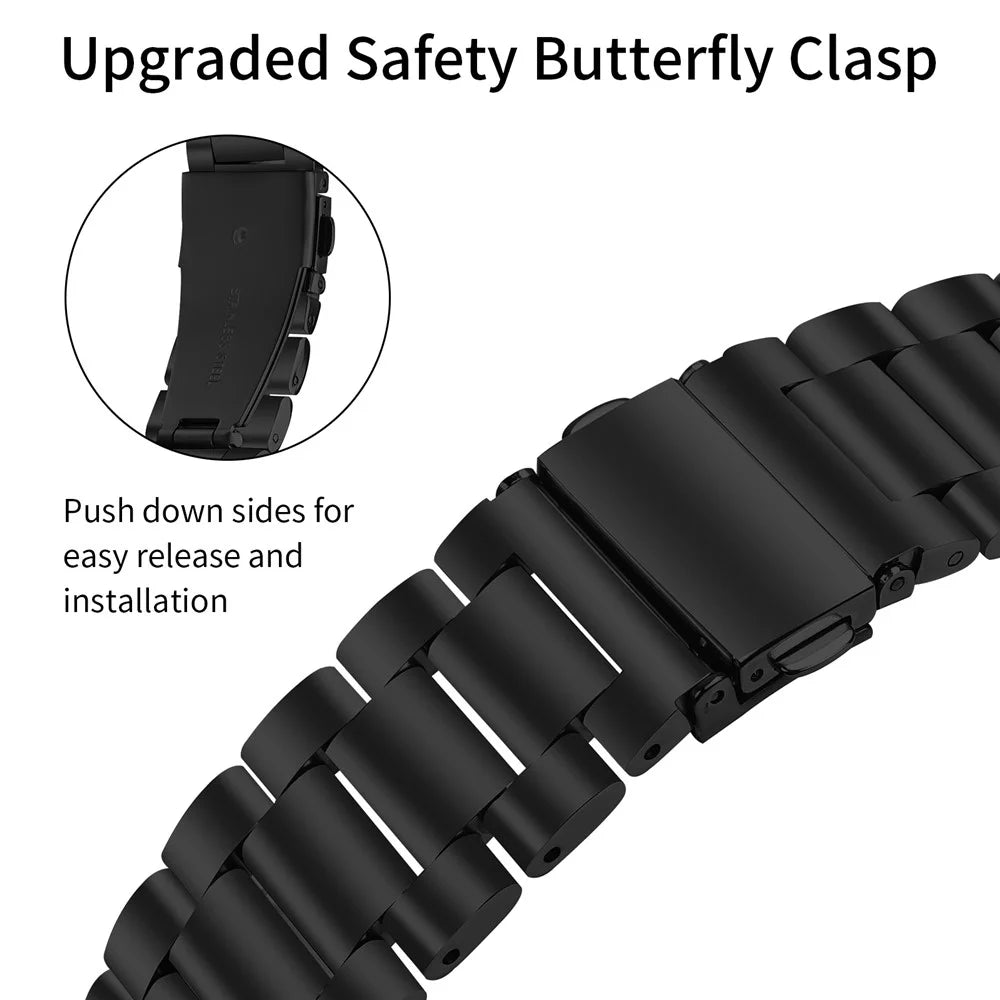For Huami Amazfit GTR 42mm Watch Strap Rhinestones Decor 3-Bead Stainless Steel Band - Black - 4
