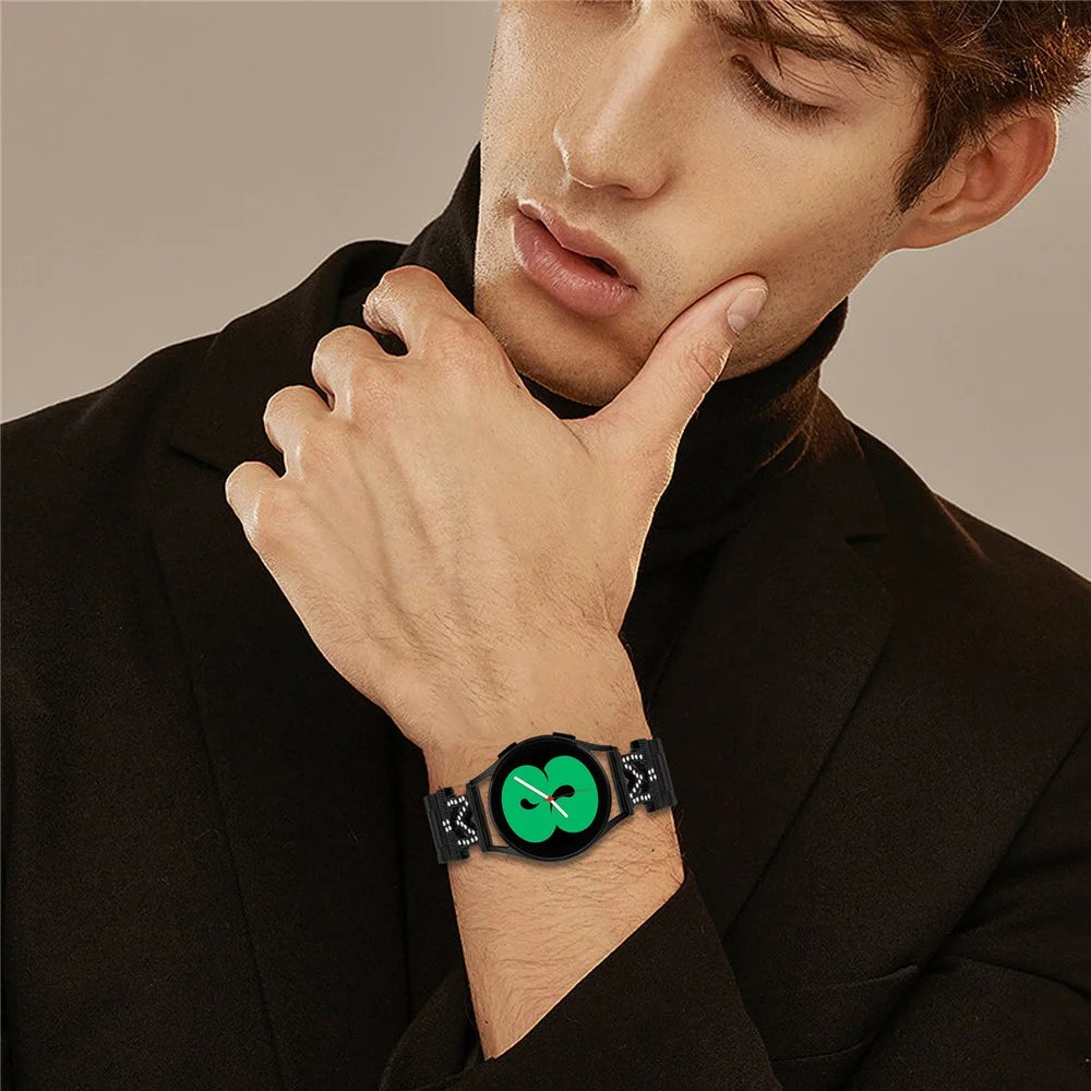 For Huami Amazfit GTR 42mm Watch Strap Rhinestones Decor 3-Bead Stainless Steel Band - Black - 7