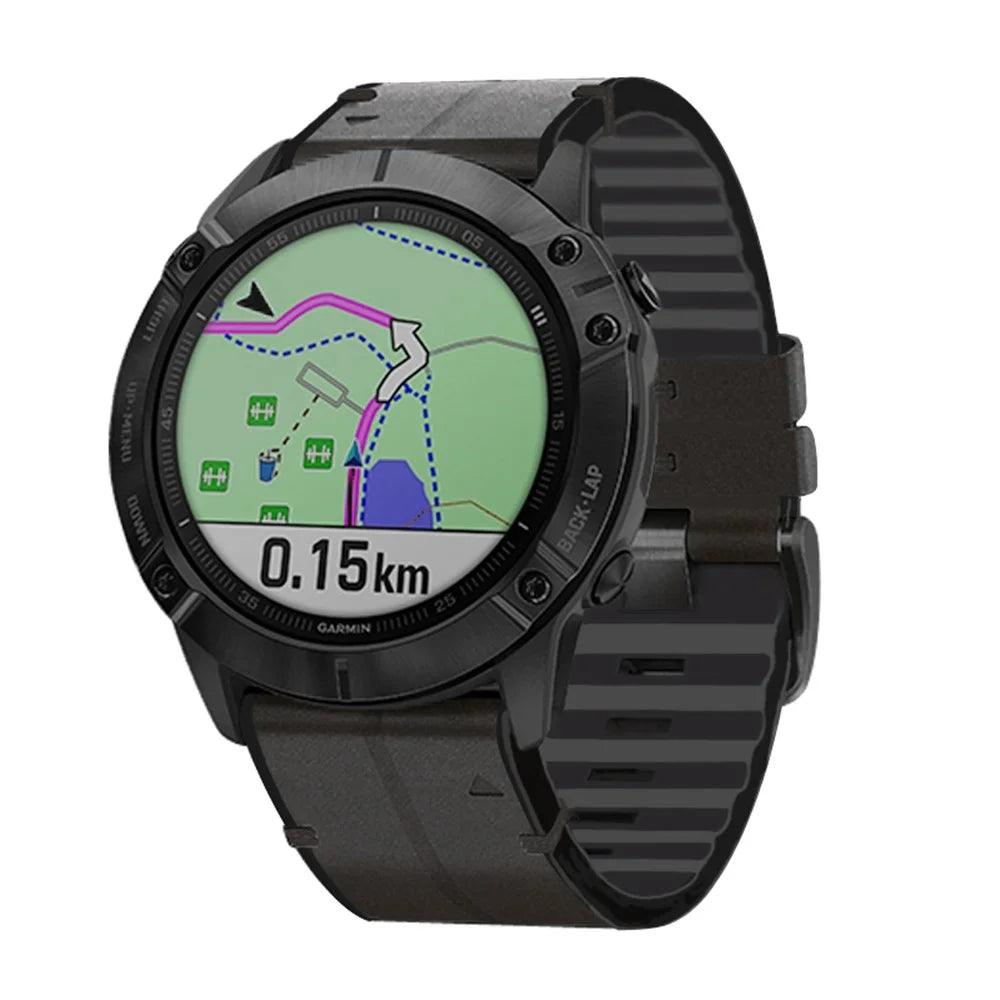 26MM PU Leather Surface+Silicone Smart Watch Band Strap for Garmin Watch - Black - 2