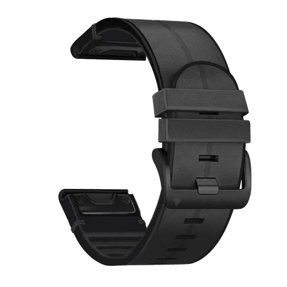 26MM PU Leather Surface+Silicone Smart Watch Band Strap for Garmin Watch - Black - 4