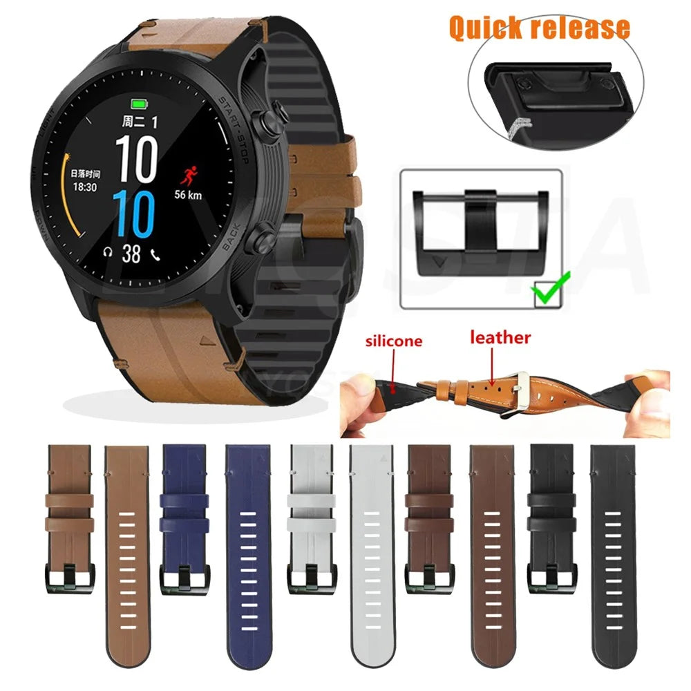 26MM PU Leather Surface+Silicone Smart Watch Band Strap for Garmin Watch - Black - 6