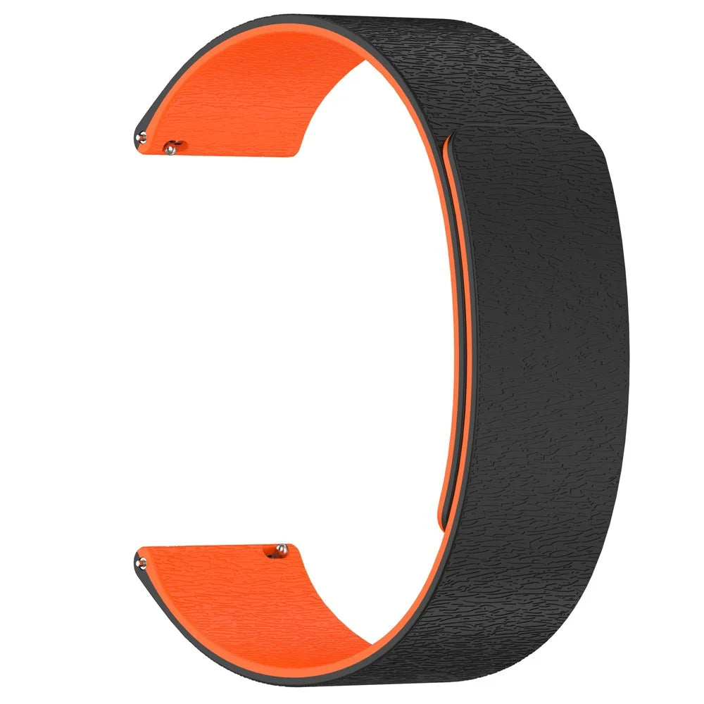 20mm Watch Band for Samsung Galaxy Watch7 / Huawei Watch GT 3 42mm / Garmin Forerunner 165 Magnetic Silicone Strap - Black / Orange - 2