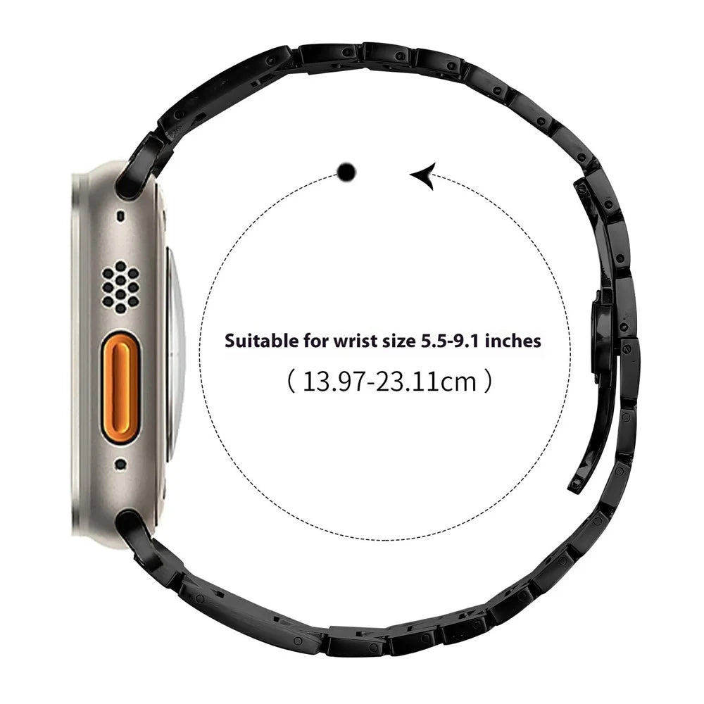 Replacement Strap for Apple Watch Ultra 3 2 1 49mm / Series 11 10 46mm / 9 8 7 45mm / SE3 SE2 SE 6 5 4 44mm / 3 2 1 42mm H Type Metal Watch Band - Black - 7