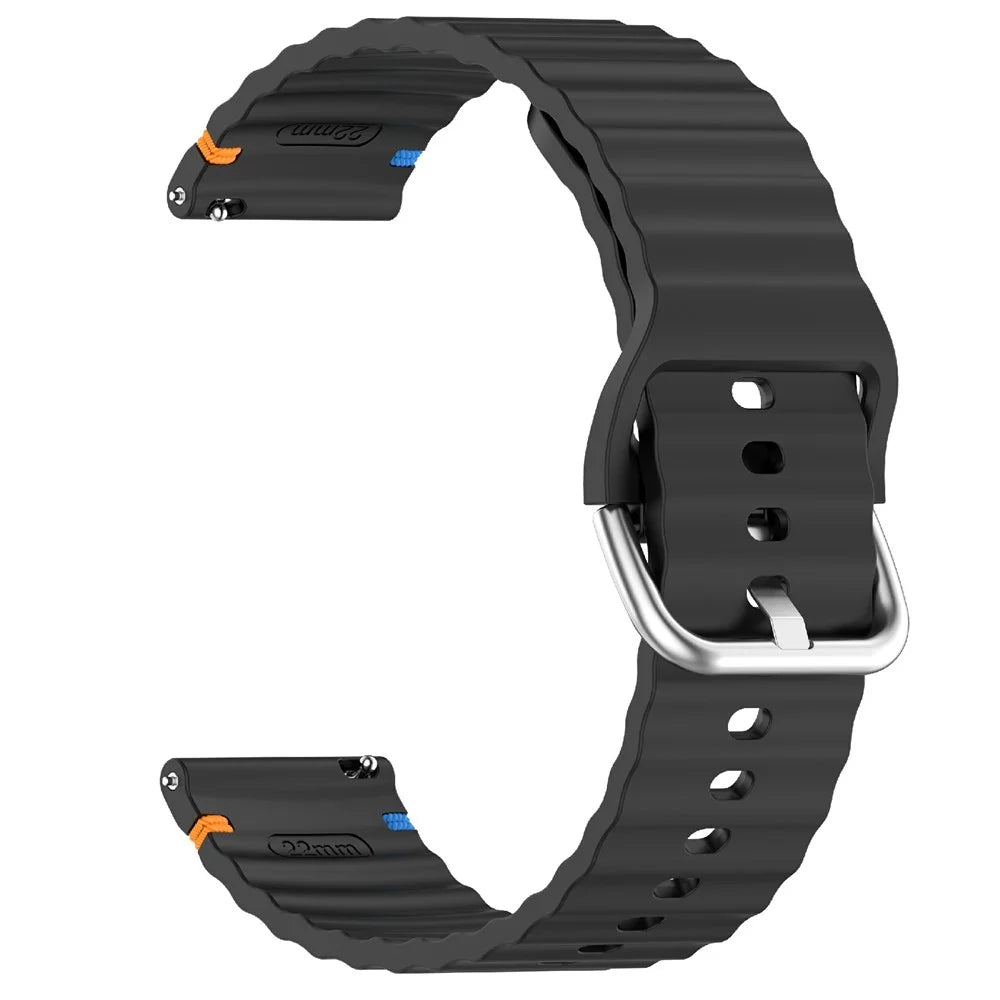 20mm Silicone Watch Band Stitch Line Wave Design Wrist Strap for Huawei / Samsung / Garmin Smartwatches - Black - 4