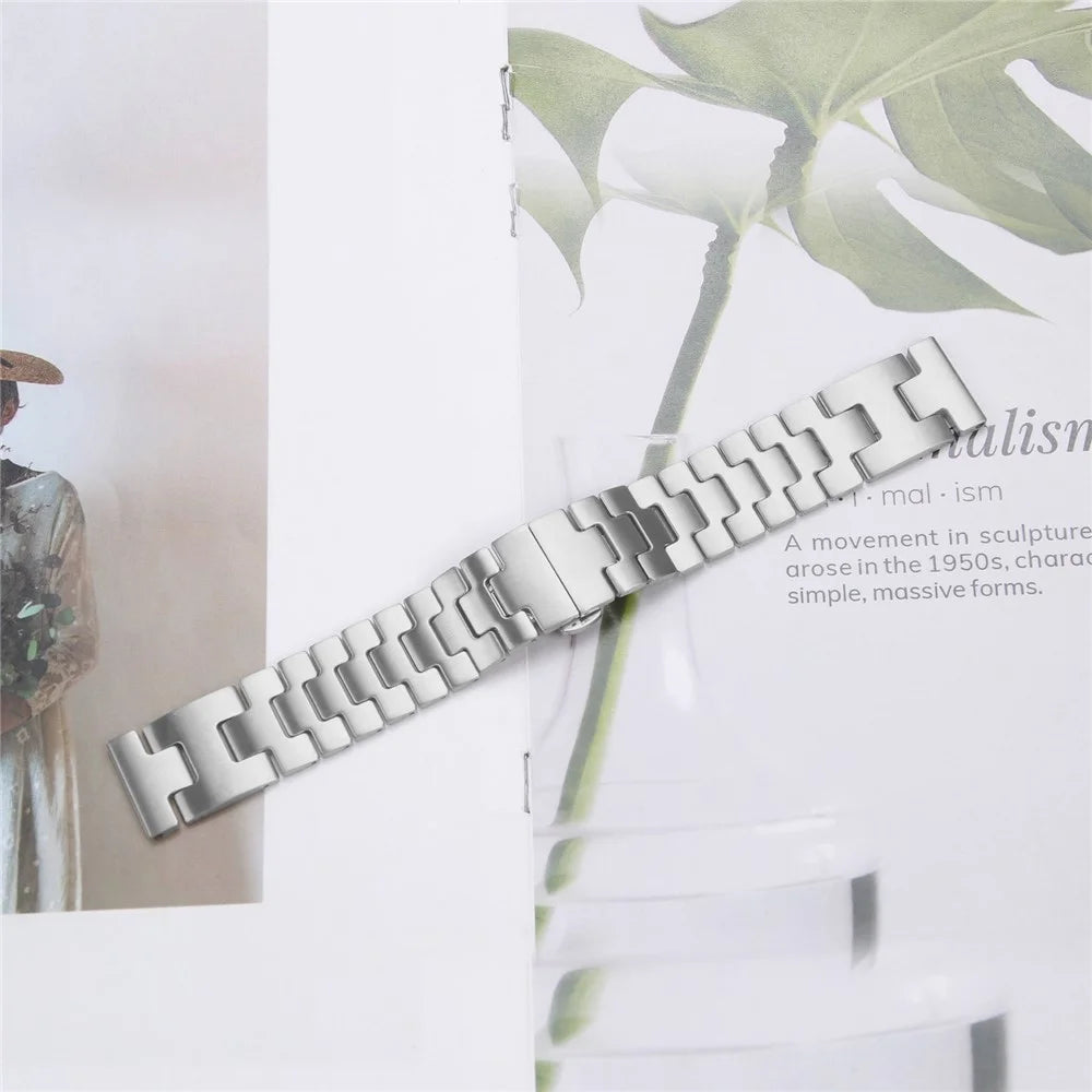 For Huawei Watch GT 2 46mm Replacement Strap H-Type Butterfly Clasp Stainless Steel Watch Band Silver - 7
