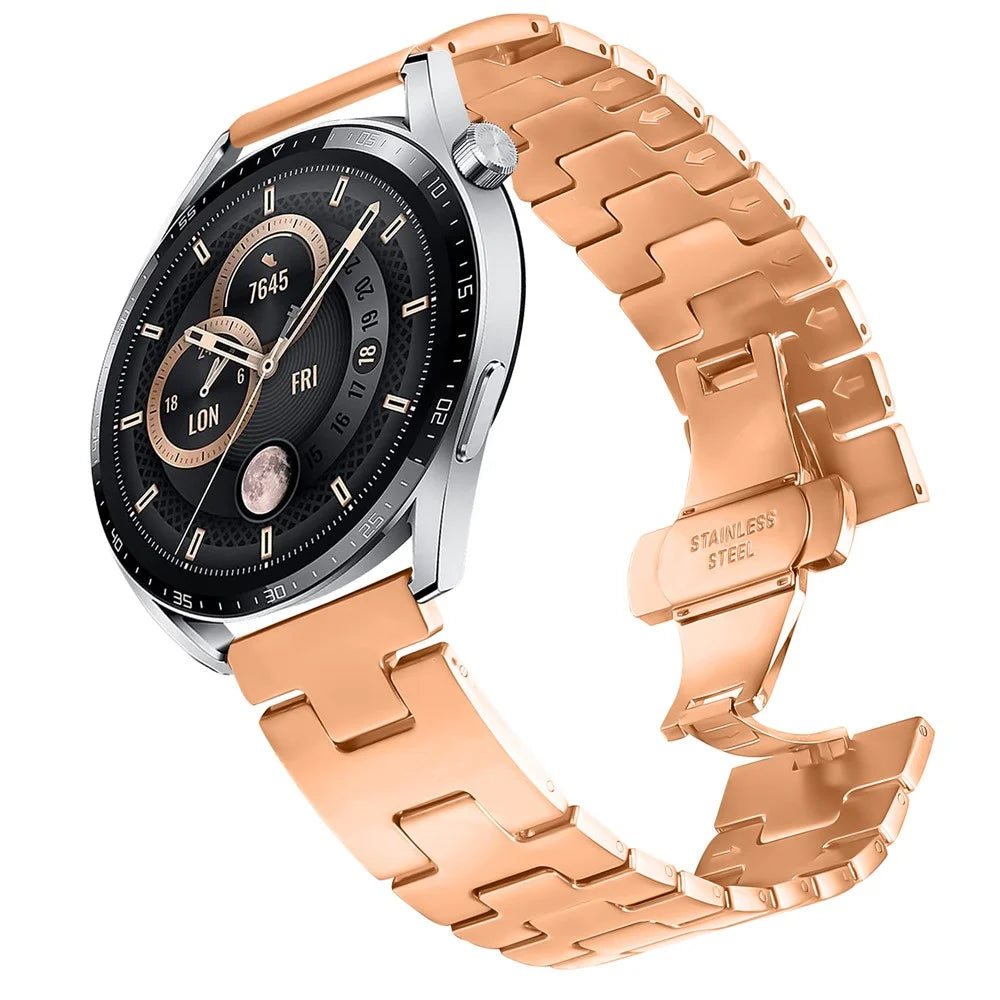 For Huawei Watch GT 2 46mm Replacement Strap H Type Metal Watch Band - Rose Gold - 2