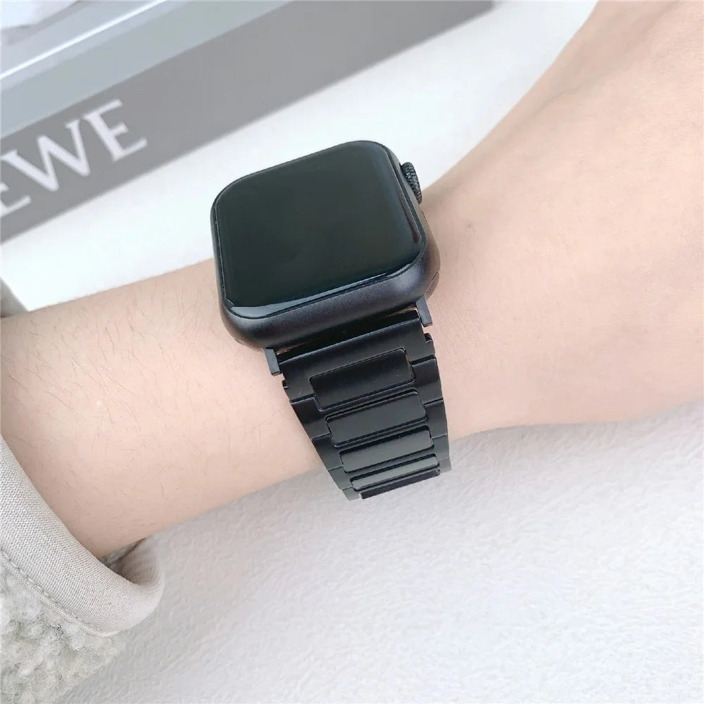Wrist Strap for Apple Watch Series 11 10 42mm / 9 8 7 41mm / SE3 SE2 SE 6 5 4 40mm / 3 2 1 38mm Three-Bead Stainless Steel Watch Band - Black - 3
