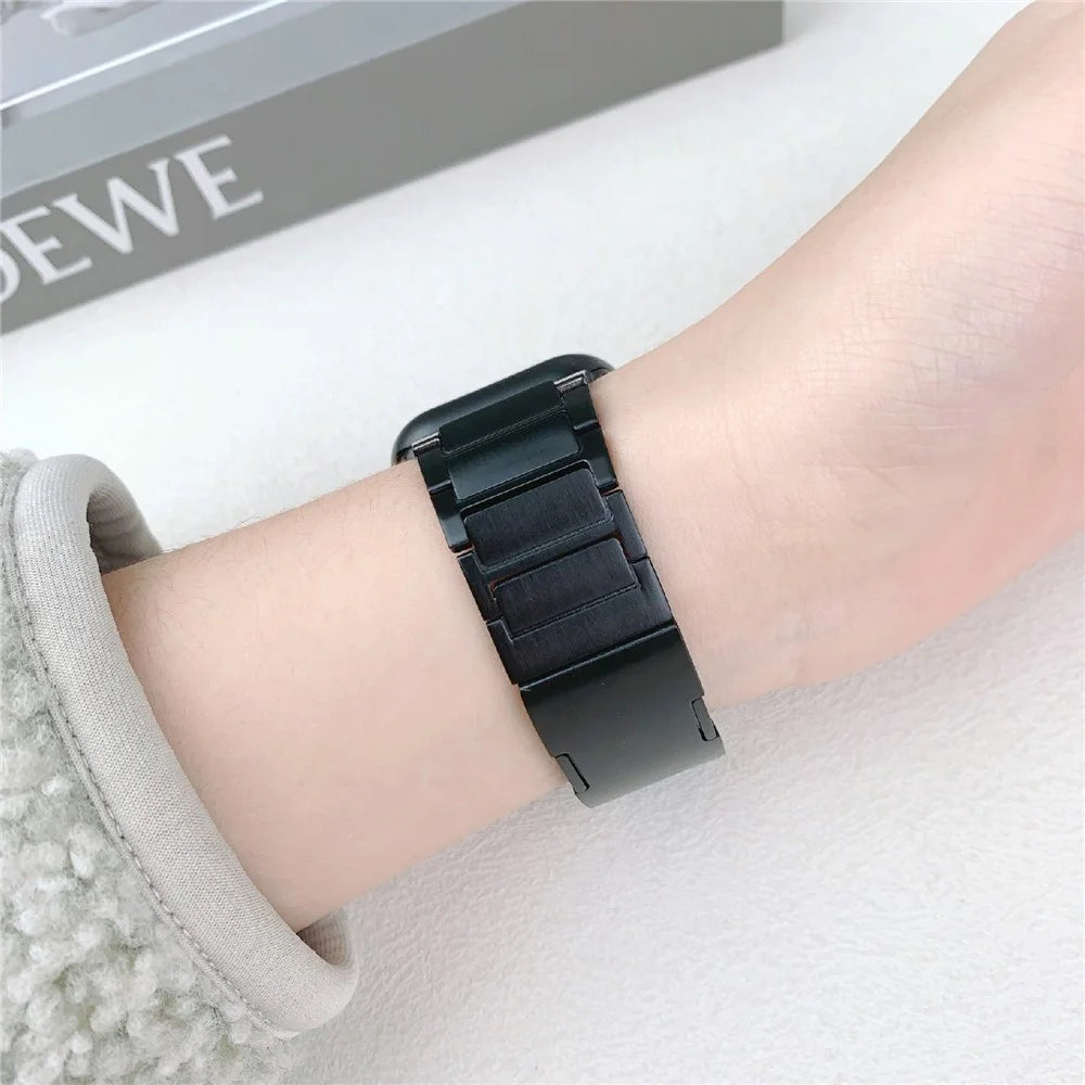 Wrist Strap for Apple Watch Series 11 10 42mm / 9 8 7 41mm / SE3 SE2 SE 6 5 4 40mm / 3 2 1 38mm Three-Bead Stainless Steel Watch Band - Black - 4