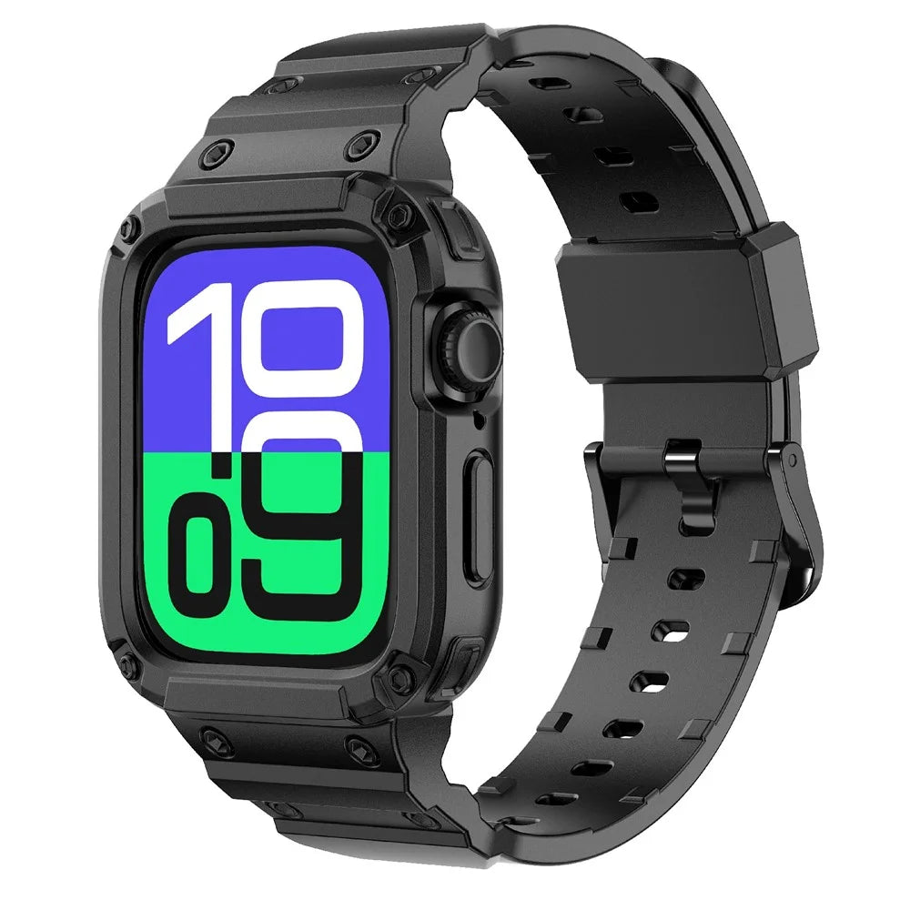 For Apple Watch Series 10 46mm TPU One-Piece Solid Color Watchband with Protective Case - Black - 2