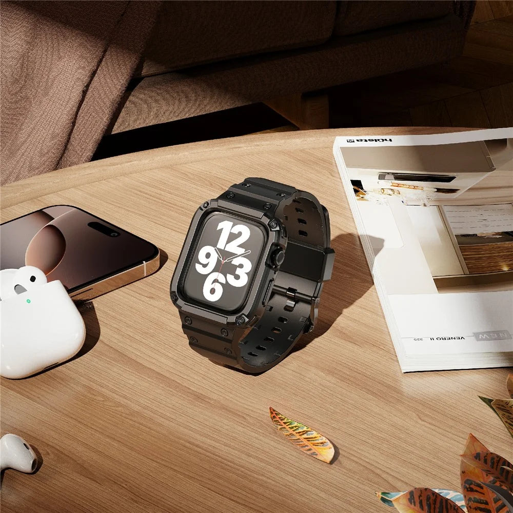 For Apple Watch Series 10 46mm TPU One-Piece Solid Color Watchband with Protective Case - Black - 5