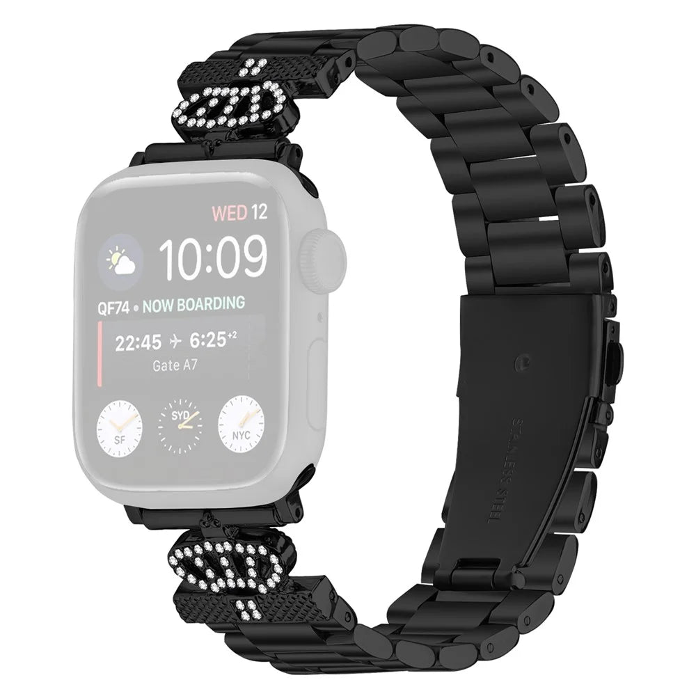 Stainless Steel Strap for Apple Watch Series 11 10 42mm / 9 8 7 41mm / SE3 SE2 SE 6 5 4 40mm / 3 2 1 38mm Crown Shape Watch Band - Black - 1