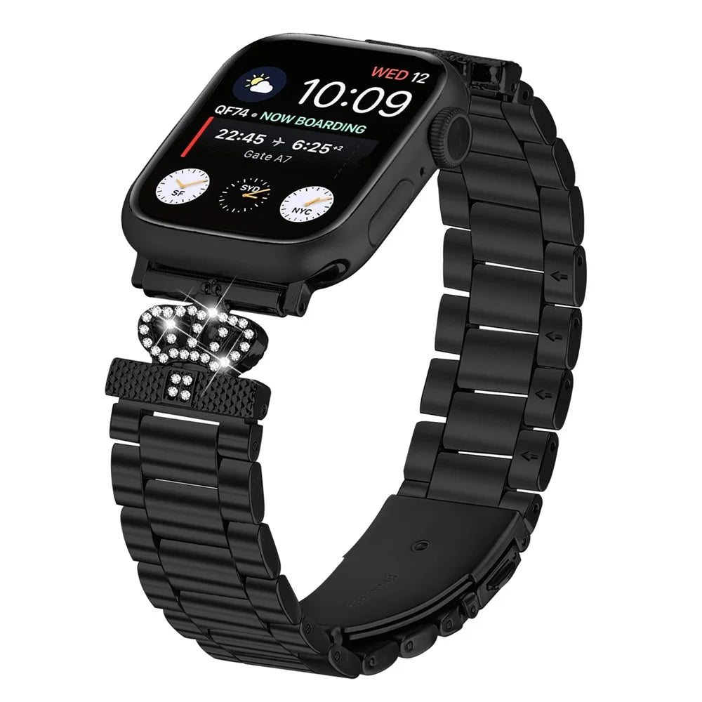 Stainless Steel Strap for Apple Watch Series 11 10 42mm / 9 8 7 41mm / SE3 SE2 SE 6 5 4 40mm / 3 2 1 38mm Crown Shape Watch Band - Black - 3