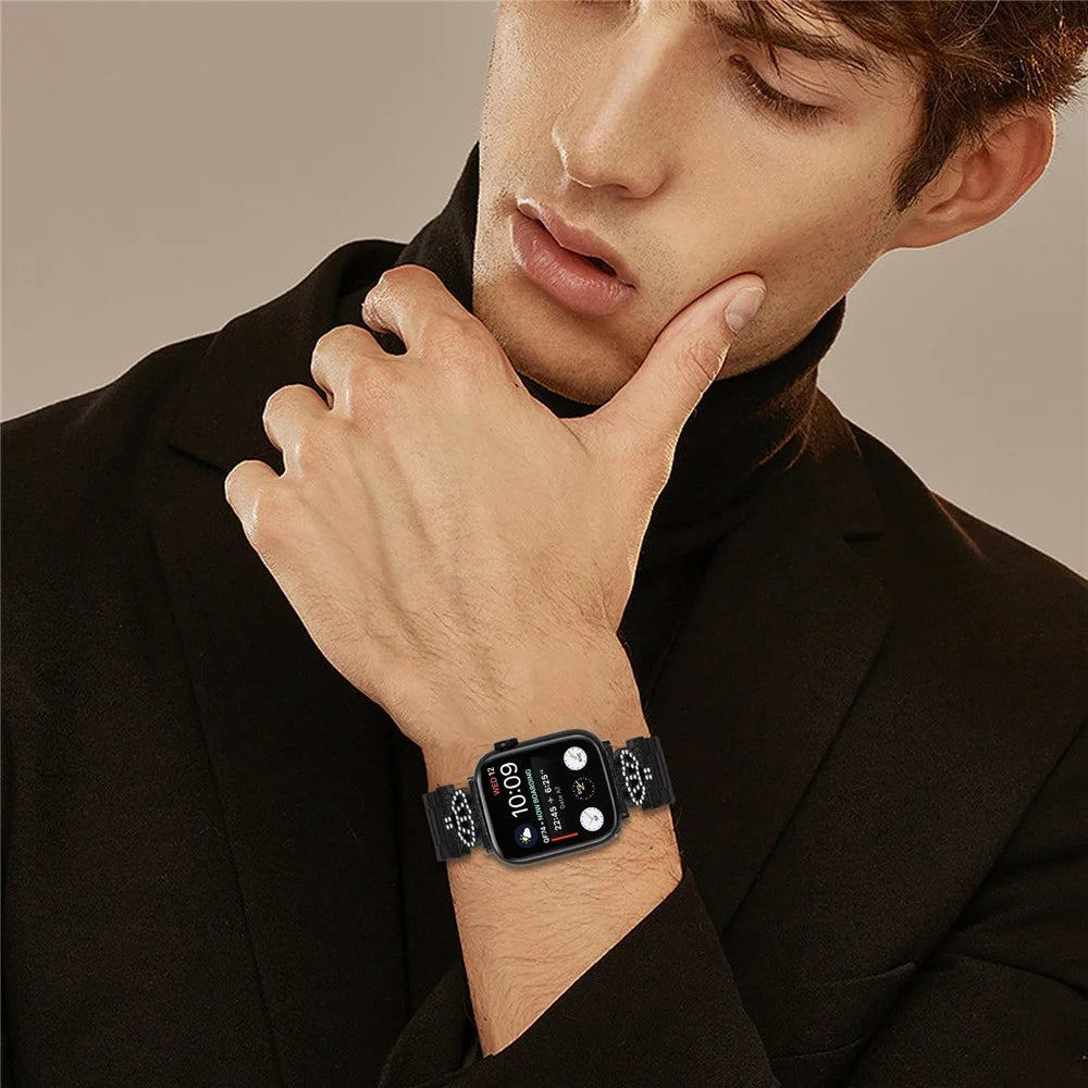 Stainless Steel Strap for Apple Watch Series 11 10 42mm / 9 8 7 41mm / SE3 SE2 SE 6 5 4 40mm / 3 2 1 38mm Crown Shape Watch Band - Black - 6