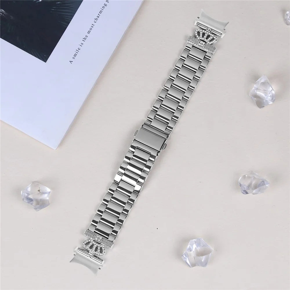 Metal Strap with Quick Release Connector for Samsung Galaxy Watch 5 Pro  /  5  /  5 Active  /  4  /  4 Classic  /  4 Active Crown Shape Rhinestone Decor Silver Watch Band - 7