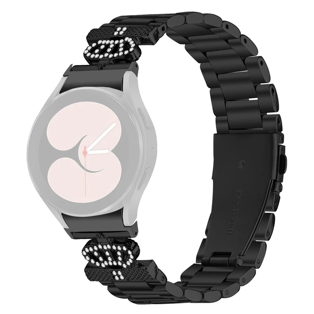 Metal Strap with Connector for Samsung Galaxy Watch7 44mm / 40mm Crown Shape Rhinestone Decor Watch Band - Black - 1