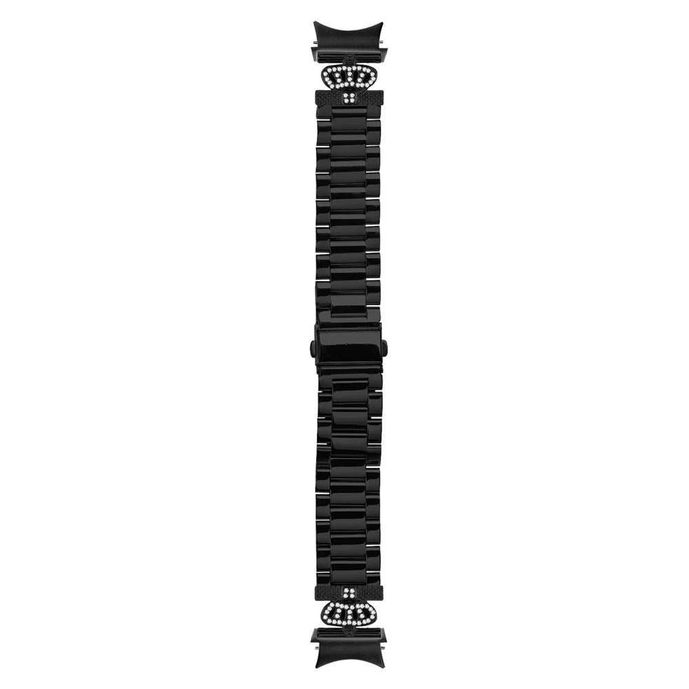 Metal Strap with Connector for Samsung Galaxy Watch7 44mm / 40mm Crown Shape Rhinestone Decor Watch Band - Black - 2