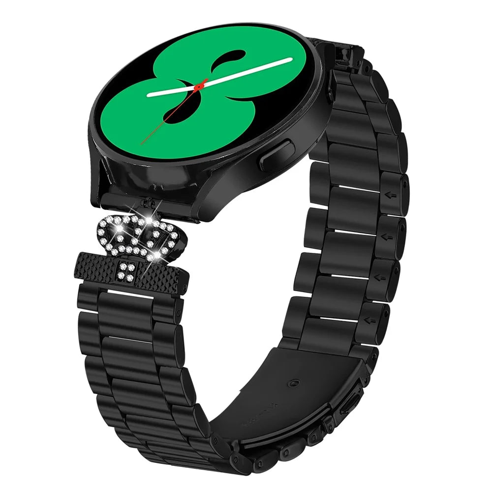 For Samsung Galaxy Watch Active Stainless Steel Strap Crown Shape Rhinestone Decor Watch Band - Black - 3