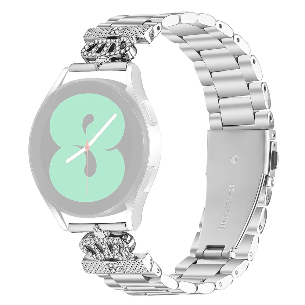 For Samsung Gear Sport  /  S2 Classic Stainless Steel Strap Crown Shape Rhinestone Decor Silver Watch Band - 1