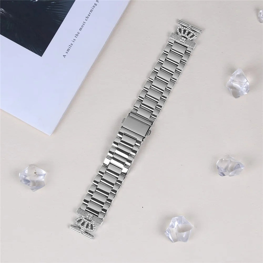 For Samsung Gear Sport  /  S2 Classic Stainless Steel Strap Crown Shape Rhinestone Decor Silver Watch Band - 7