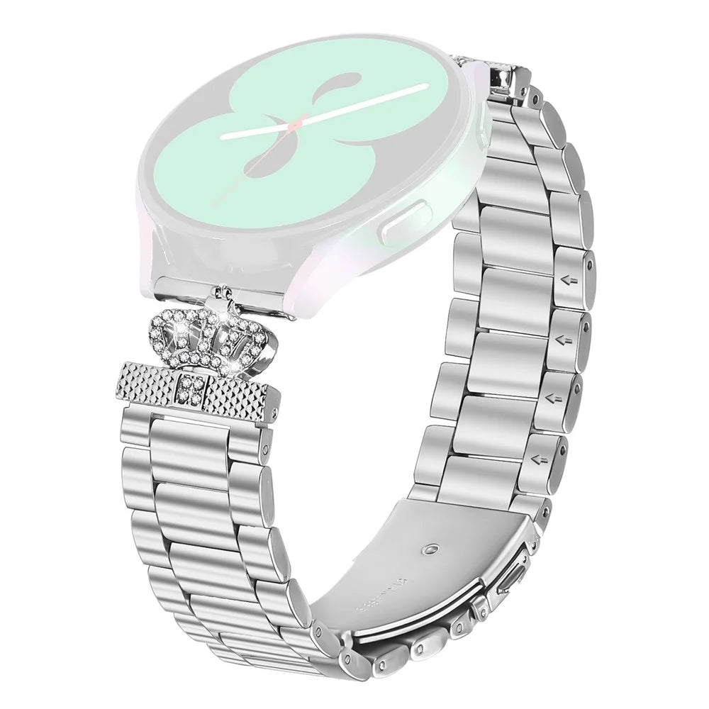 For Garmin Forerunner 245  /  245 Music Stainless Steel Strap Crown Shape Rhinestone Decor Silver Watch Band - 1