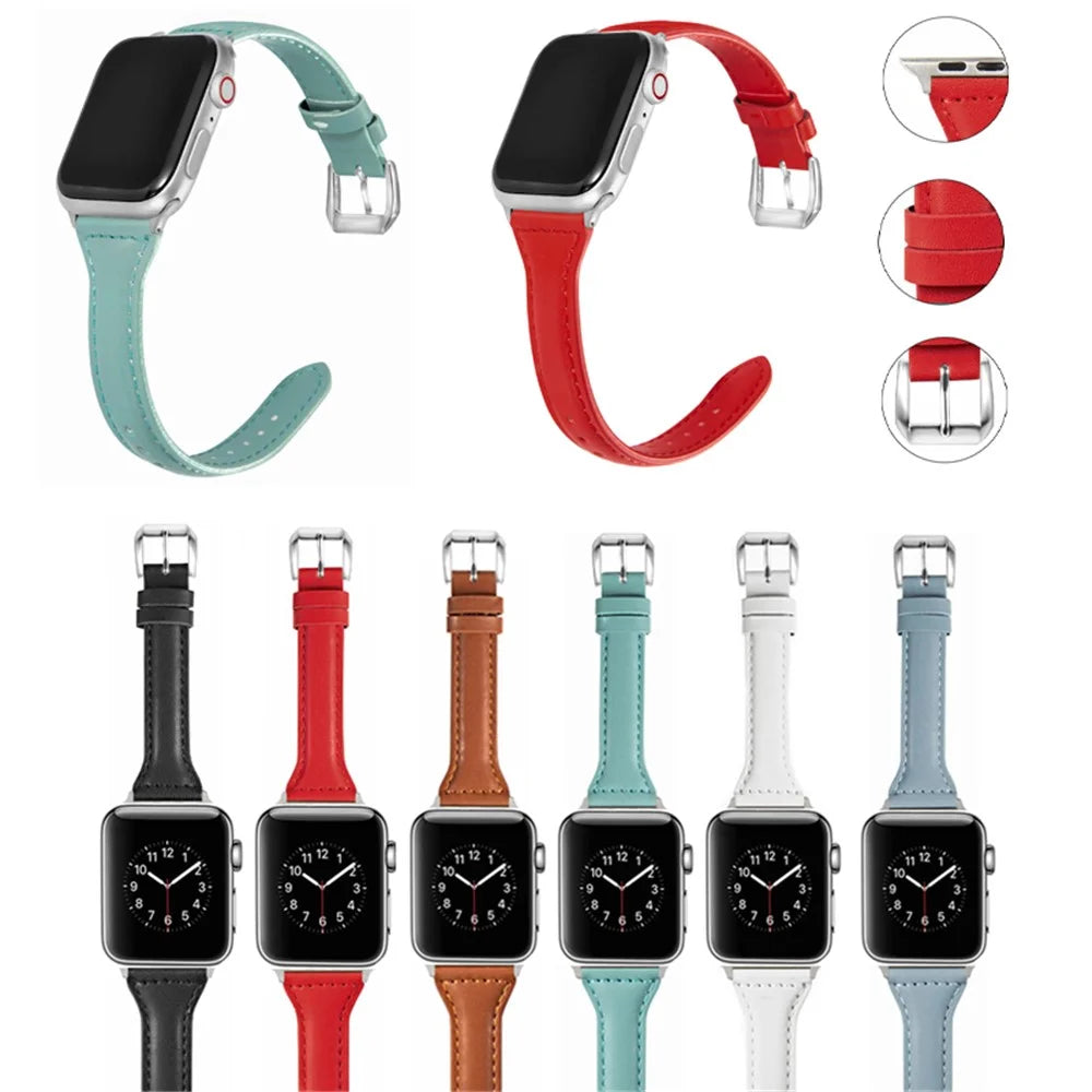 Leather Watchband Strap with Buckle for Apple Watch Ultra 3 2 1 49mm / Series 11 10 46mm / 9 8 7 45mm / SE3 SE2 SE 6 5 4 44mm / 3 2 1 42mm - White - 4