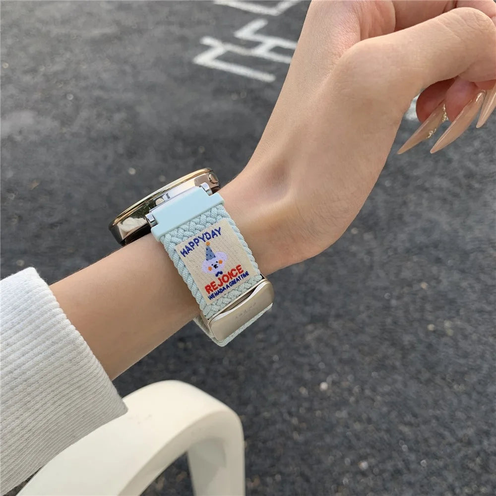 18mm Universal Watch Band Top Hat Puppy Pattern Magnetic Buckle Braided Nylon Wrist Strap - Misty Blue - 5