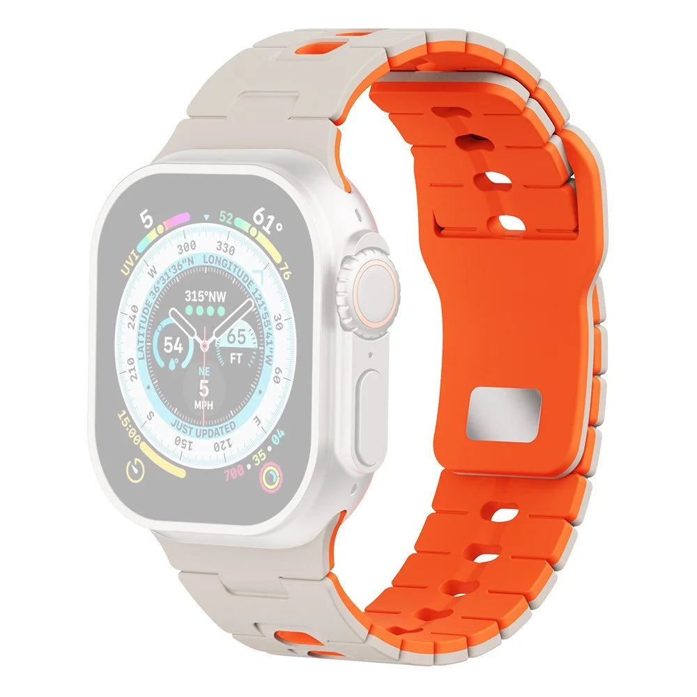 Watch Band for Apple Watch Series 11 10 42mm / 9 8 7 41mm / SE3 SE2 SE 6 5 4 40mm / 3 2 1 38mm Dual Color Silicone Strap - Starlight+Orange - 1
