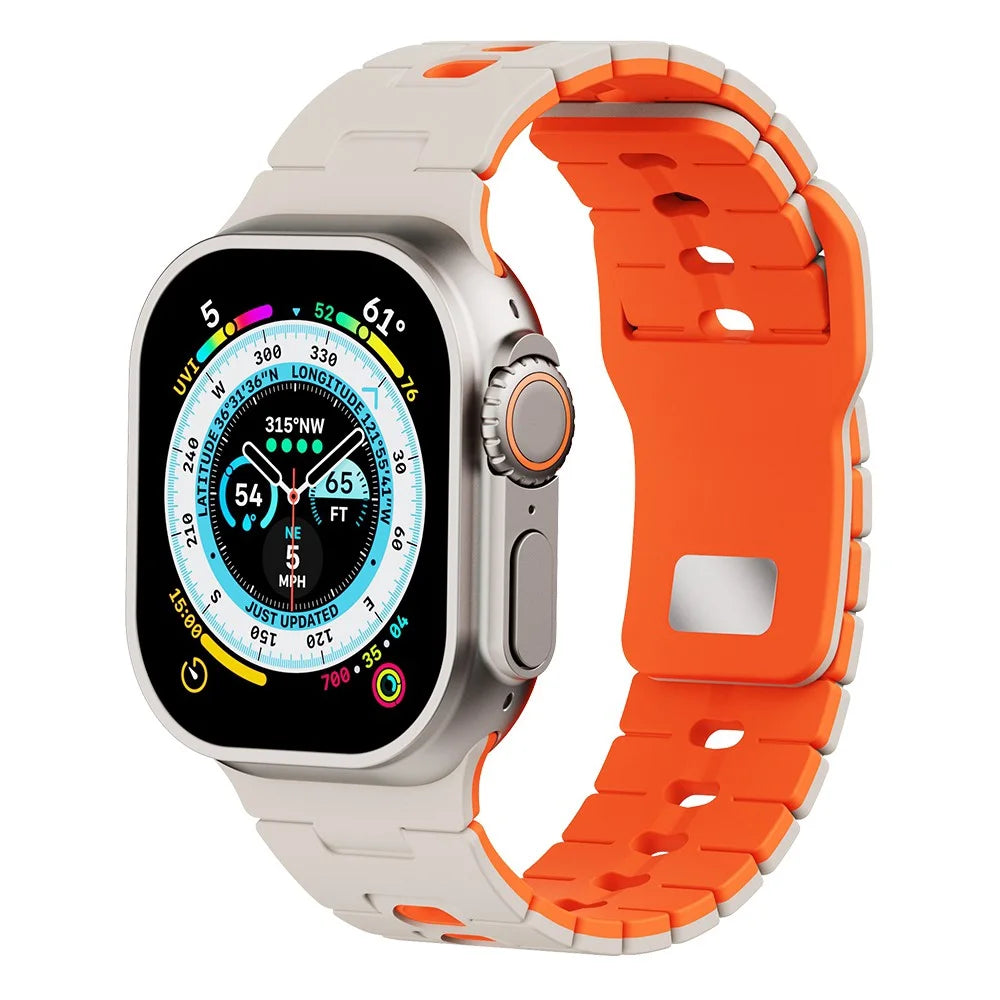 Watch Band for Apple Watch Series 11 10 42mm / 9 8 7 41mm / SE3 SE2 SE 6 5 4 40mm / 3 2 1 38mm Dual Color Silicone Strap - Starlight+Orange - 2