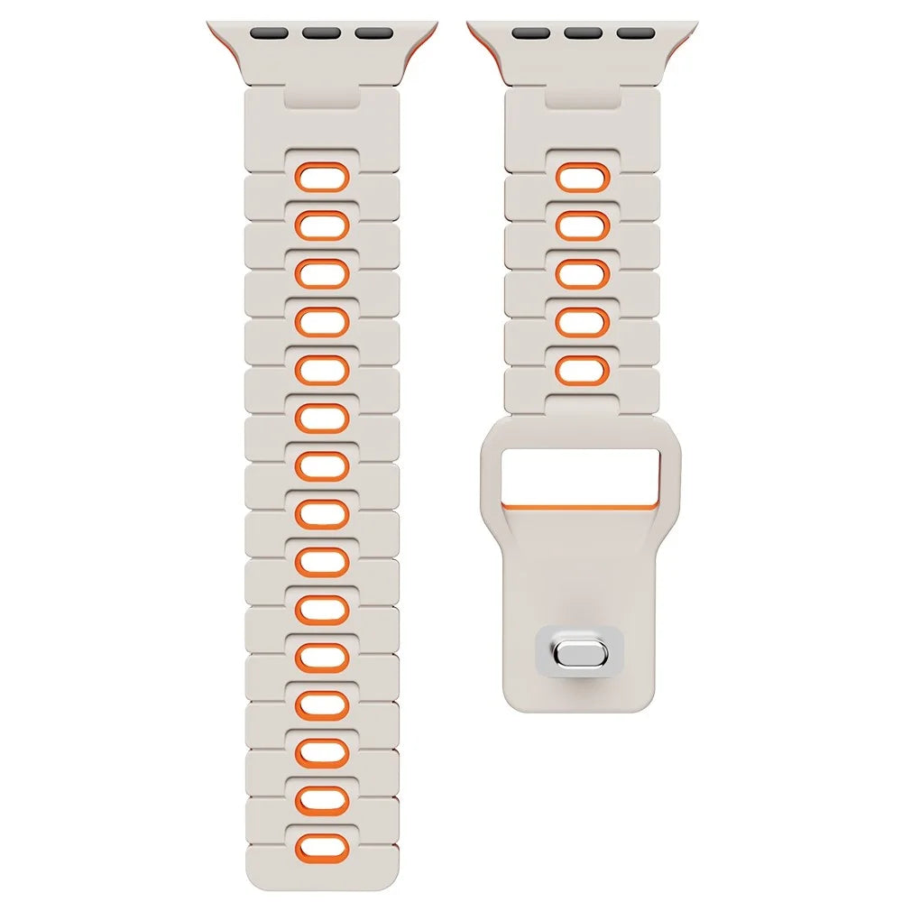 Watch Band for Apple Watch Series 11 10 42mm / 9 8 7 41mm / SE3 SE2 SE 6 5 4 40mm / 3 2 1 38mm Dual Color Silicone Strap - Starlight+Orange - 4