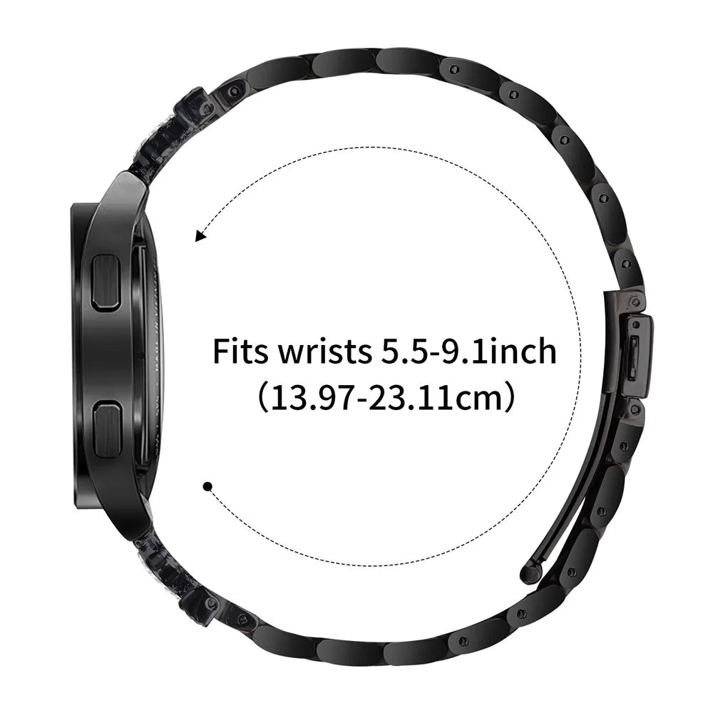 For Coros Apex 2 Stainless Steel Strap Crown Shape Rhinestone Decor Watch Band - Black - 4