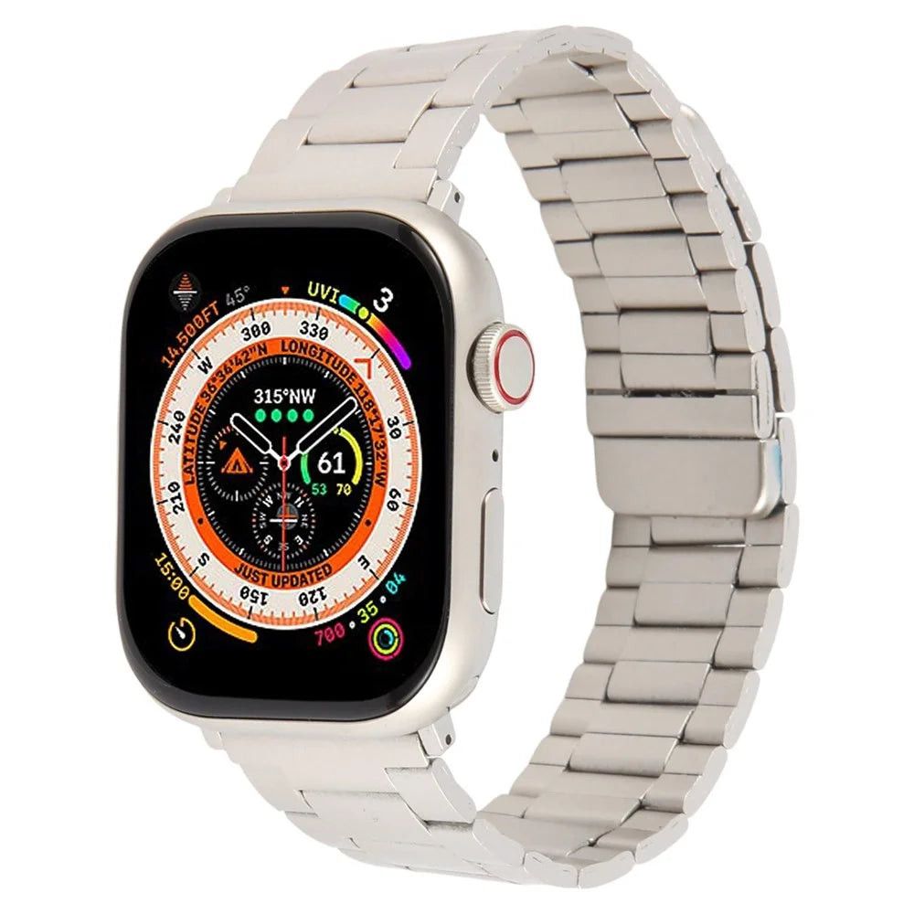 Metal Watch Band for Apple Watch Series 11 10 42mm / 9 8 7 41mm / SE3 SE2 SE 6 5 4 40mm / 3 2 1 38mm Magnetic Three Bead Wrist Strap - Starlight - 2
