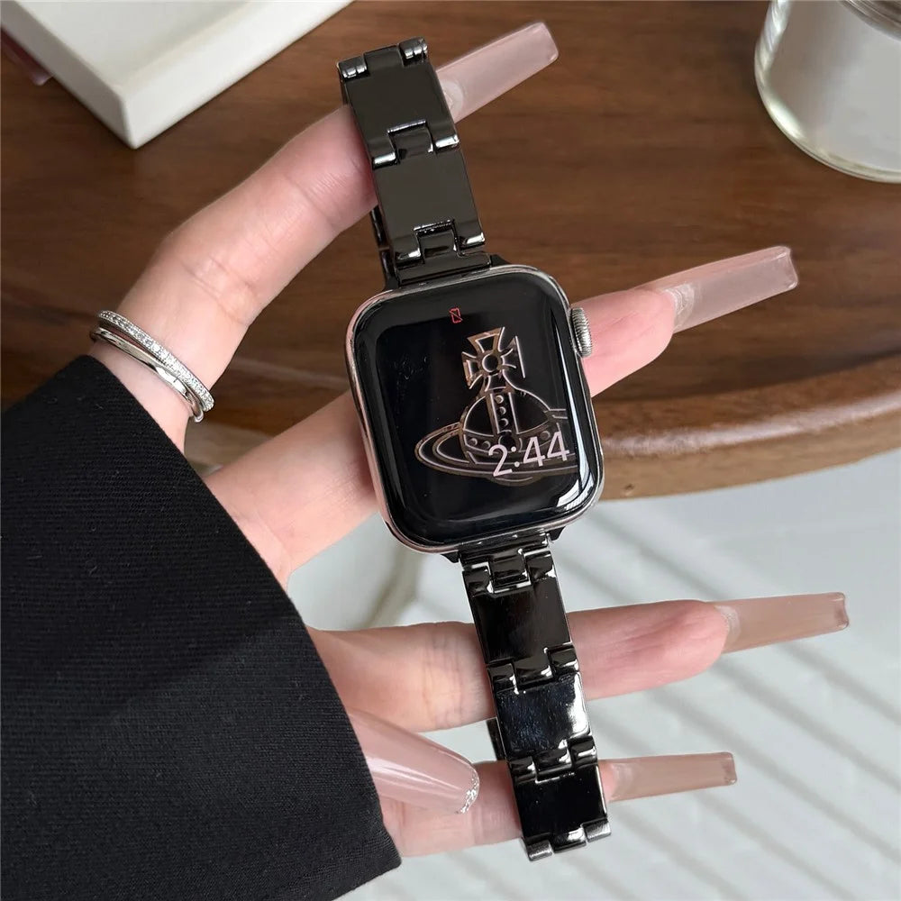 Watch Band For Apple Watch Series 11 10 42mm / 9 8 7 41mm / SE3 SE2 SE 6 5 4 40mm / 3 2 1 38mm Mirror Finish Zinc Alloy Strap - Black - 3