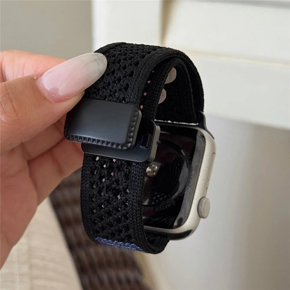 Watch Band For Apple Watch Series 11 10 42mm / 9 8 7 41mm / SE3 SE2 SE 6 5 4 40mm / 3 2 1 38mm Nylon Sport Breathable Strap - Black - 7