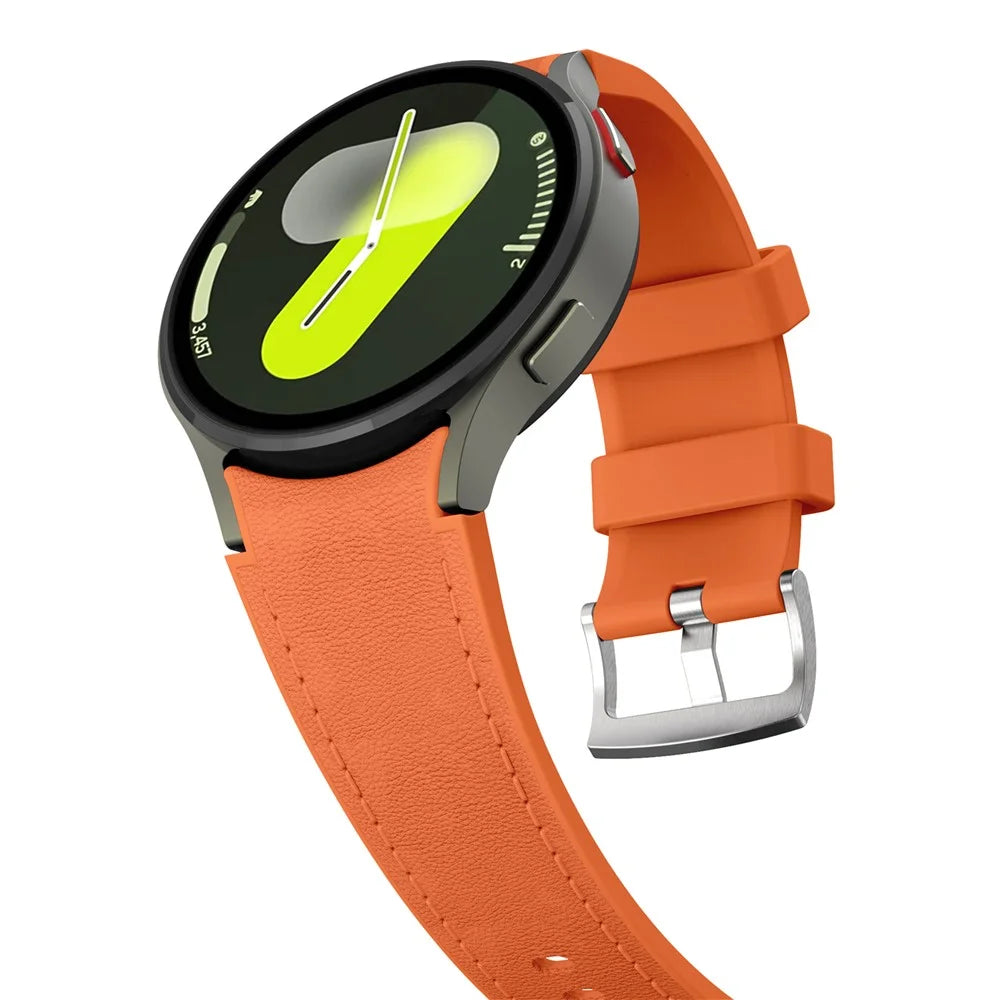 Watch Band For Samsung Galaxy Watch7 / Watch6 / Watch 5 / Watch4 Silicone + Leather Adjustable Strap Armband - Orange - 4