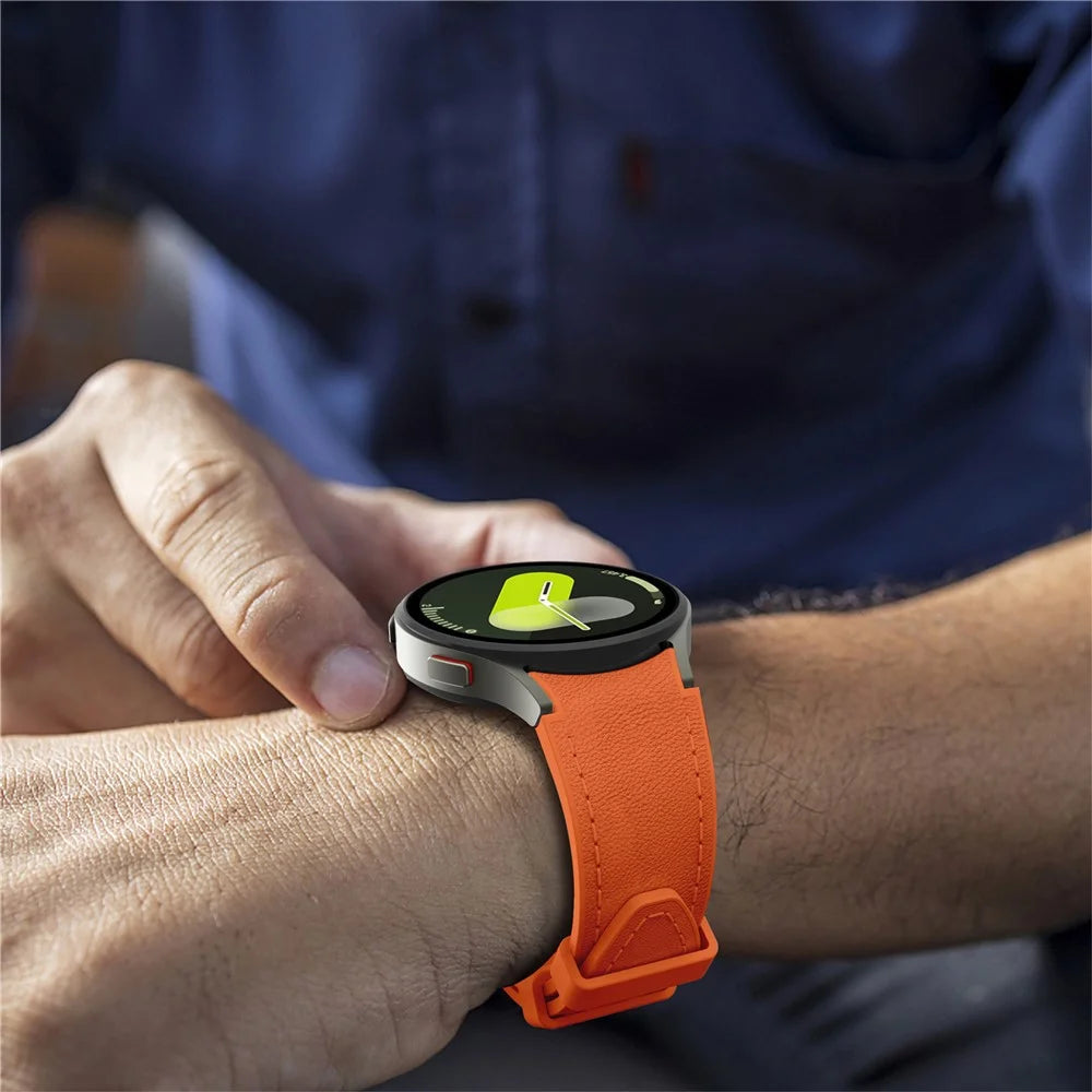 Watch Band For Samsung Galaxy Watch7 / Watch6 / Watch 5 / Watch4 Silicone + Leather Adjustable Strap Armband - Orange - 6