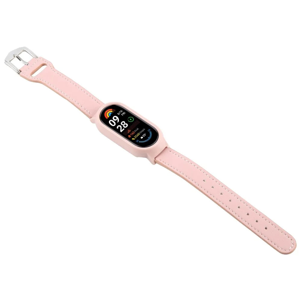 For Xiaomi Smart Band 8 PC Watch Case Integrated Ultra Fiber Leather Quick Release Watch Strap - Pink - 4