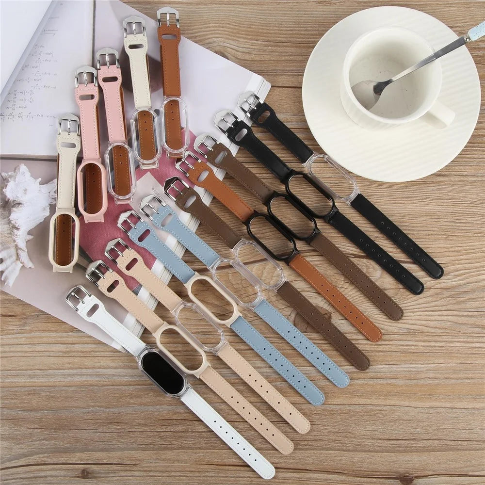 For Xiaomi Smart Band 8 PC Watch Case Integrated Ultra Fiber Leather Quick Release Watch Strap - Pink - 6