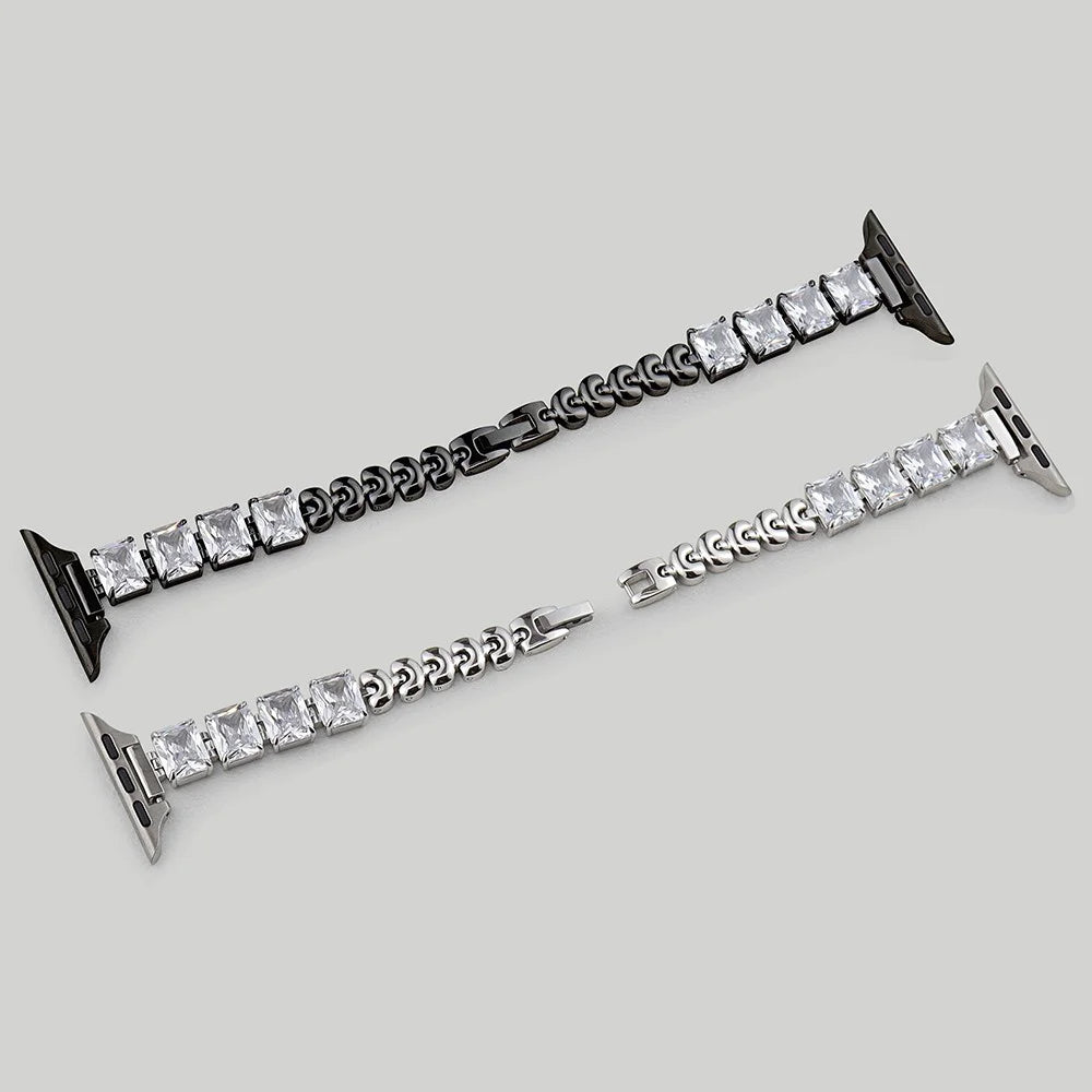 Copper Chain Strap for Apple Watch Series 11 10 42mm / 9 8 7 41mm / SE3 SE2 SE 6 5 4 40mm / 3 2 1 38mm Square Rhinestone Watch Band - Silver - 2
