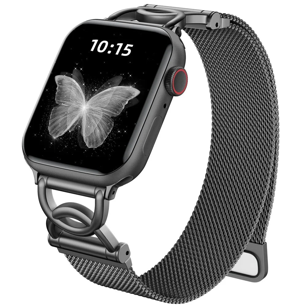 Watch Band For Apple Watch Series 11 10 42mm / 9 8 7 41mm / SE3 SE2 SE 6 5 4 40mm / 3 2 1 38mm DC-Shape Magnetic Clasp Stainless Steel Strap - Black - 2
