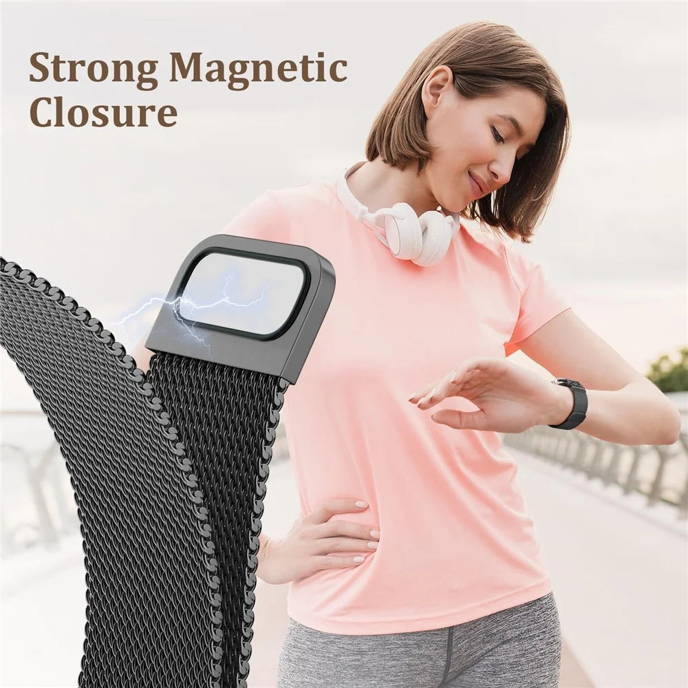 Watch Band For Apple Watch Series 11 10 42mm / 9 8 7 41mm / SE3 SE2 SE 6 5 4 40mm / 3 2 1 38mm DC-Shape Magnetic Clasp Stainless Steel Strap - Black - 4