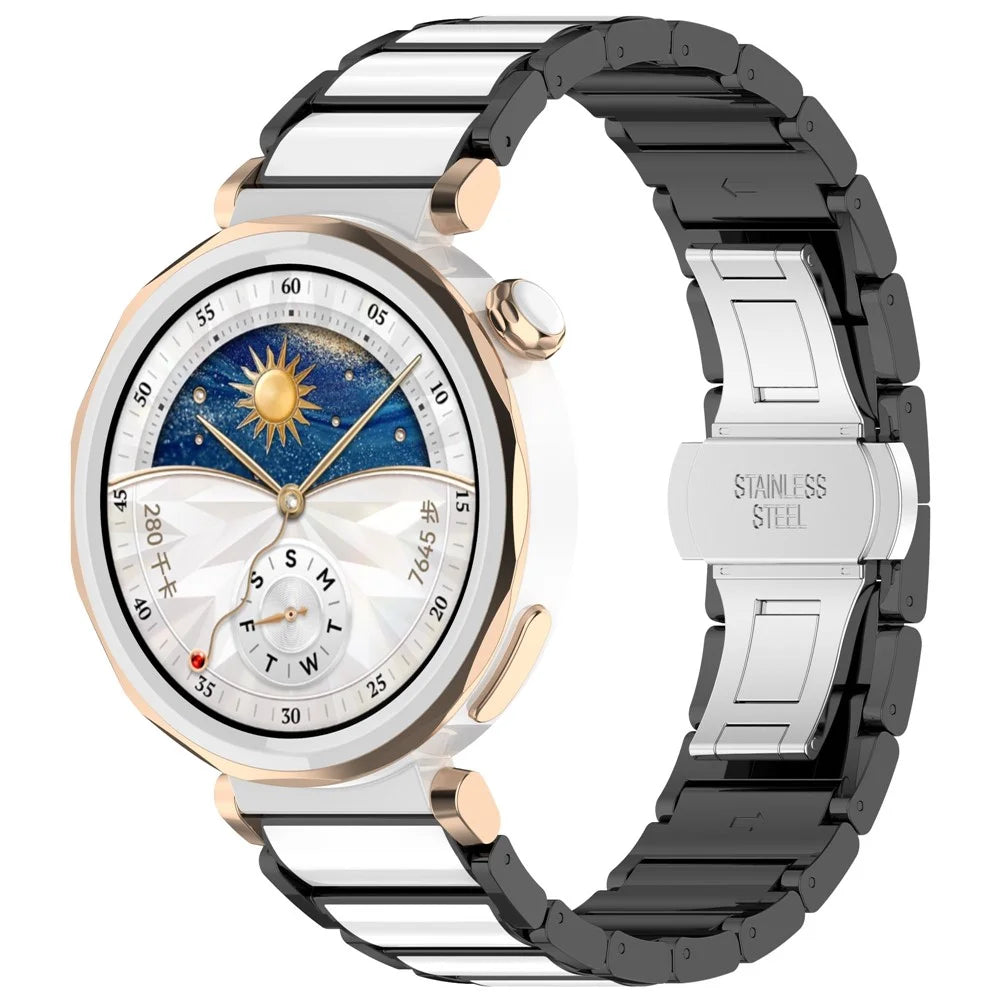 For Huawei Watch GT 5 41mm / GT 5 Pro 42mm Watch Band Ceramic + Zinc Alloy Wrist Strap - Black+White - 3