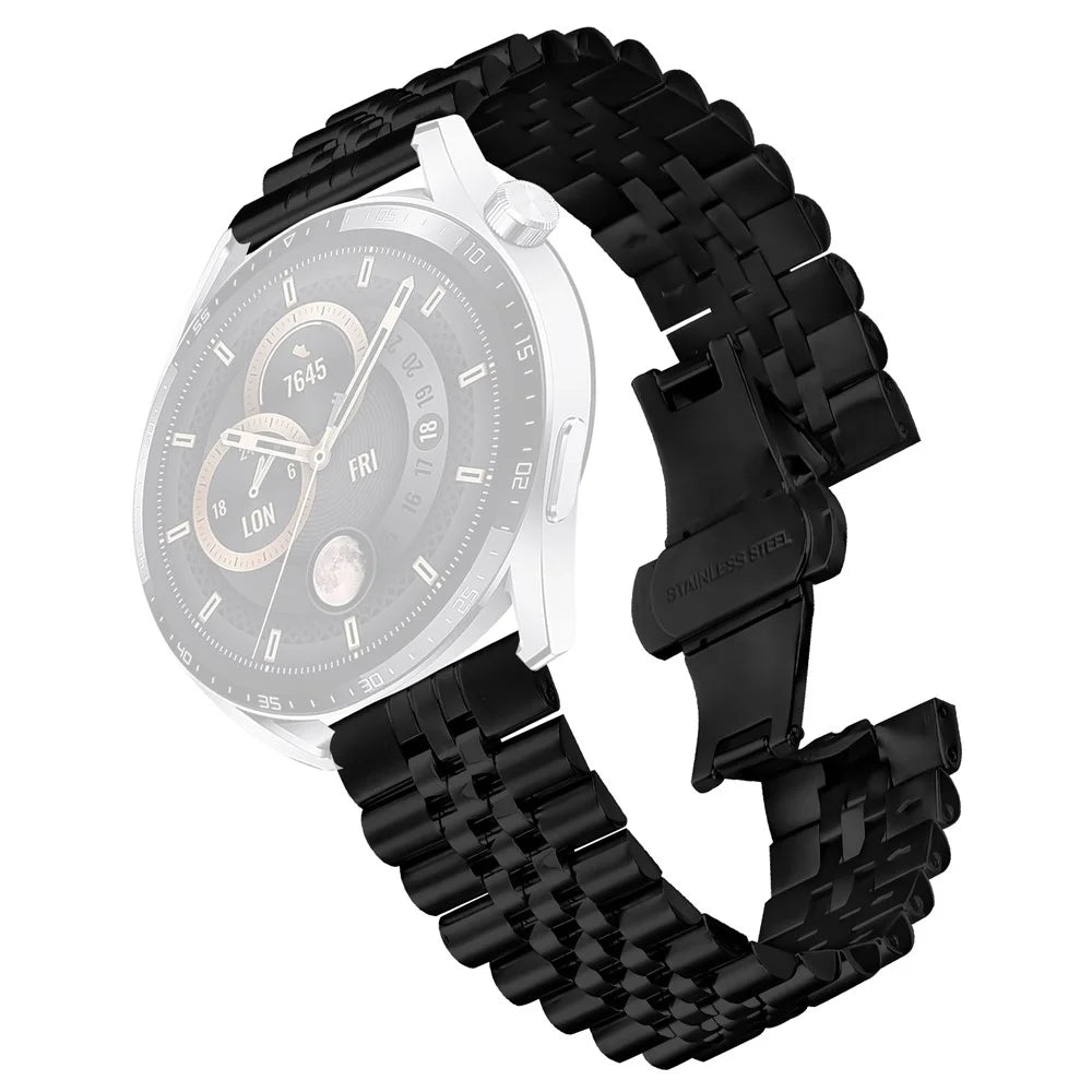 For Samsung Galaxy Watch 46mm Wrist Band 5-Bead Stainless Steel Butterfly Clasp Watch Strap - Black - 1