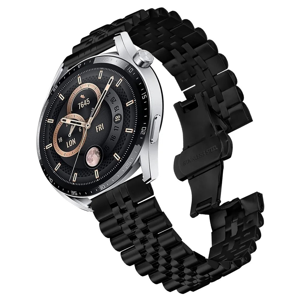 For Samsung Galaxy Watch 46mm Wrist Band 5-Bead Stainless Steel Butterfly Clasp Watch Strap - Black - 2