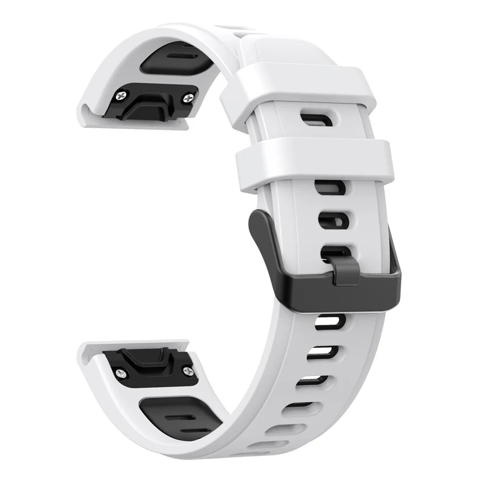 Dual Color Quick Release Silicone Replacement Watchband Bracelet Strap for Garmin Fenix 7X/6X Sapphire GPS/6X Pro/6X GPS/5X GPS/5X Plus - White / Black - 3