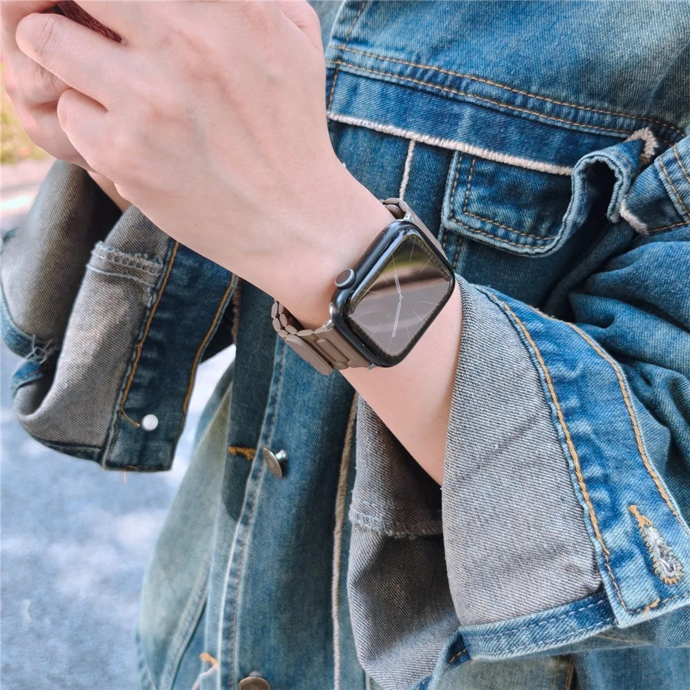 Watch Band For Apple Watch Series 11 10 42mm / 9 8 7 41mm / SE3 SE2 SE 6 5 4 40mm / 3 2 1 38mm 3-Bead Magnetic Leather Strap - Dark Brown - 2