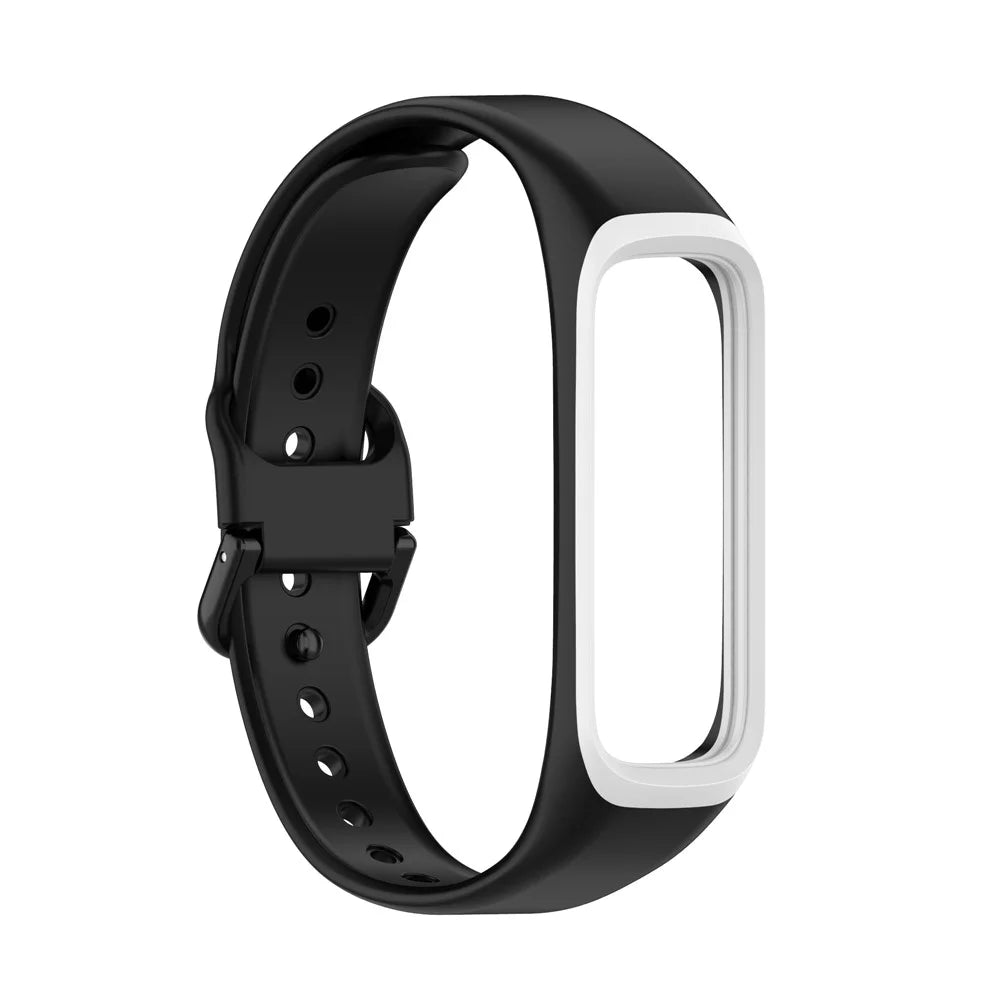 Bi-color Silicone Watch Band Replacement Strap for Samsung Galaxy Fit2 SM-R220 - Black/White - 1