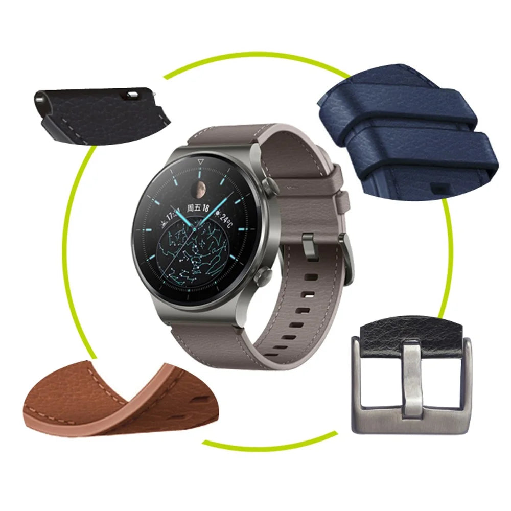 22mm Leather Smart Watch Band Replacement Adjustable Watch Strap for Huawei Watch GT 2 46mm/GT 2 Pro - Black - 6
