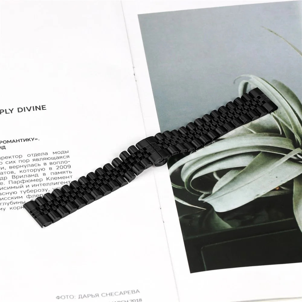 For Haylou RS4 LS12 Wrist Band 5-Bead Stainless Steel Butterfly Clasp Watch Strap - Black - 3