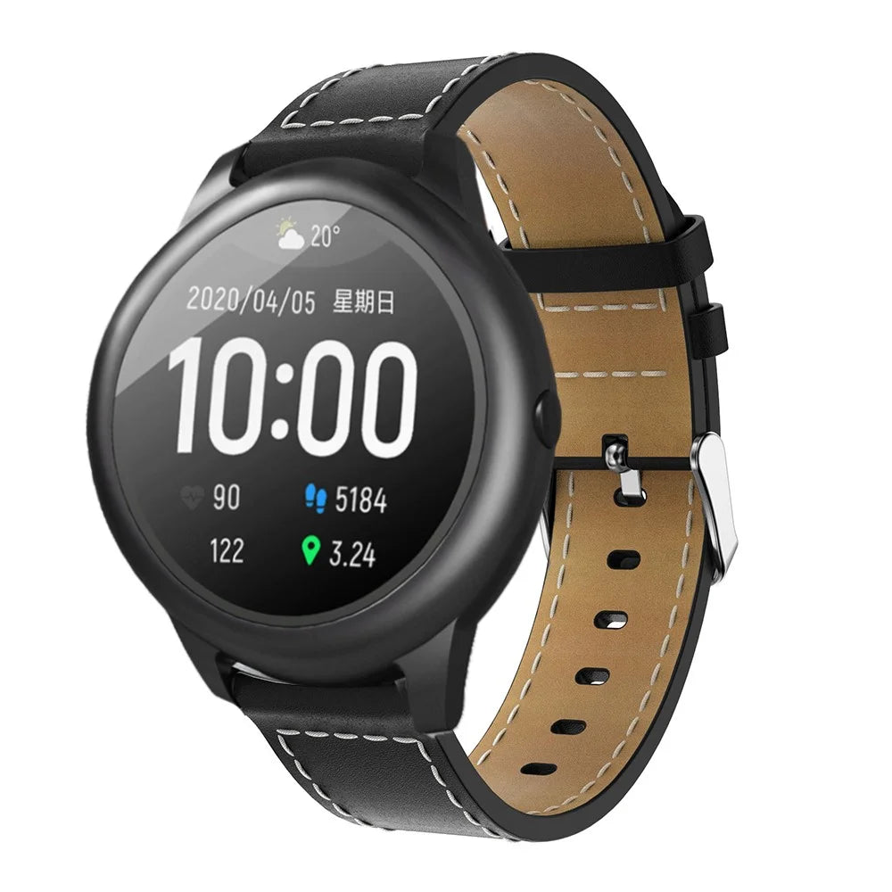 Genuine Leather Smart Watch Band Strap Replacement for Haylou Solar LS05, etc. - Black - 2